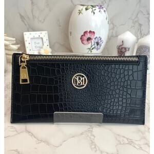 Badgley Mischka Black Vegan Leather Continental Slim Wallet NWOT